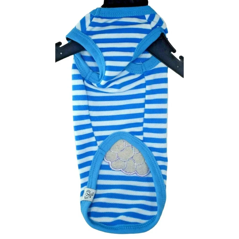 Kool Tees Dog Shirt Medium Light Blue and White Stripe with Grapes (M)